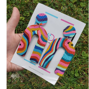 NEW Swanky Designs Psychedelic Colorful Hippie Oversized Horseshoe Drop Earrings